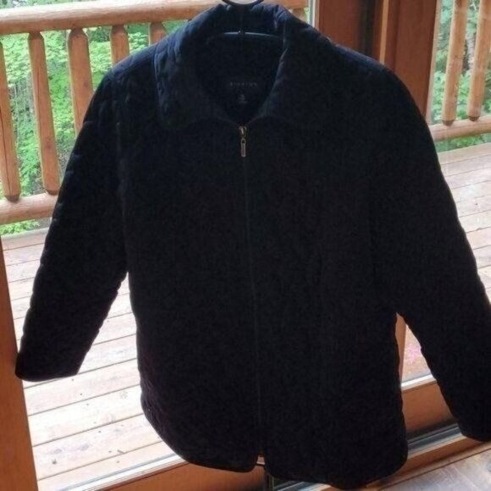 Braetan Mens Black Quilted Leaf Pattern Zip Up Jacket Coat Size 1X
